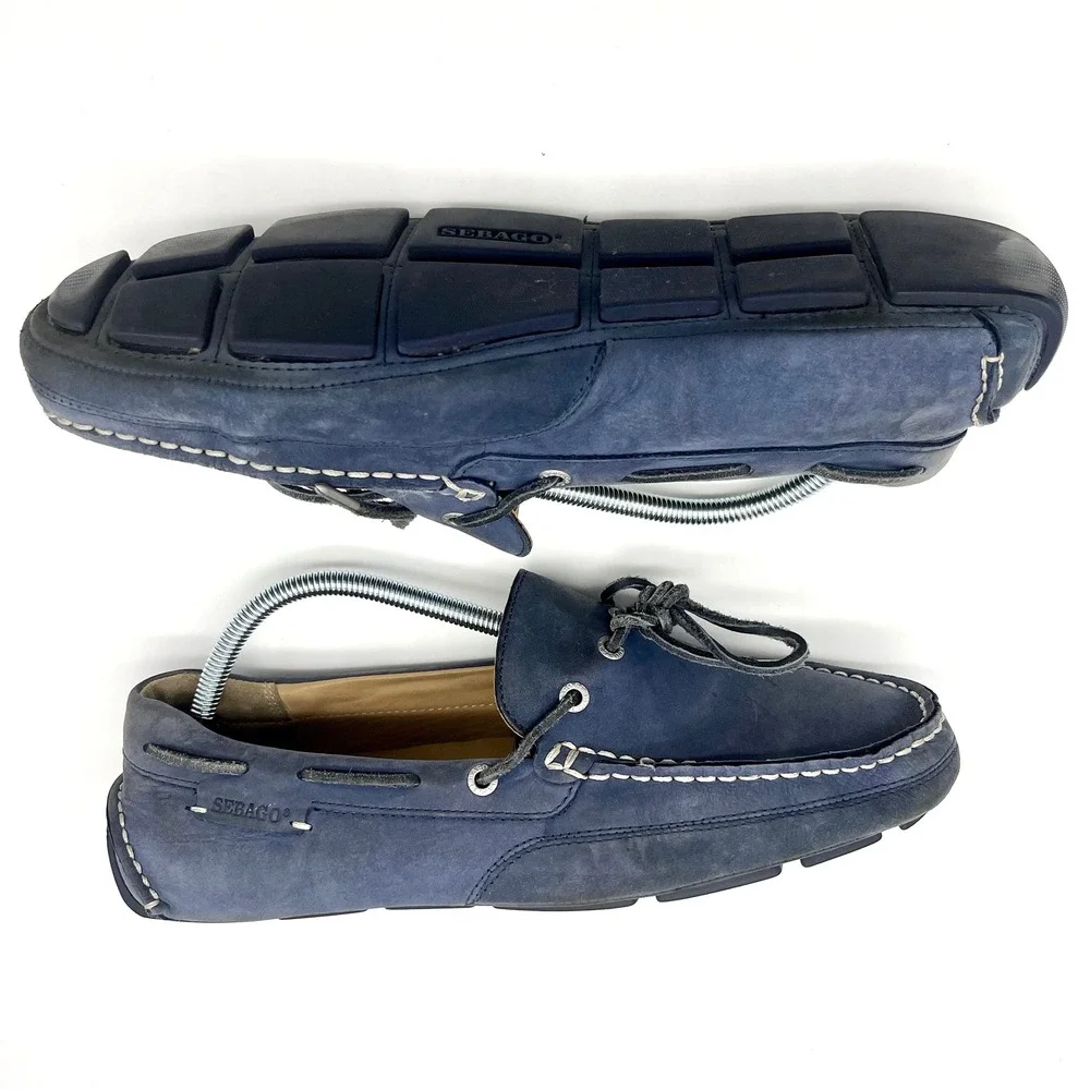 Sebago Boat Shoes Driving Moccasins Kedge Tie Navy Nubuck Leather Mens 10M